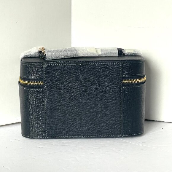 Coach Cosmetic Makeup Case CW727 Black Leather Large Travel Zip Around - Picture 4 of 8